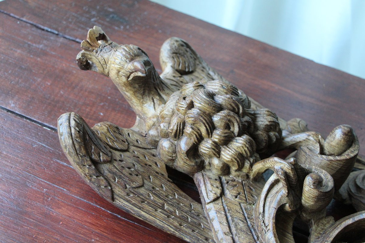 Figure en bois d’oiseau couronné, rare antique portugaise, XVIIᵉ siècle-photo-2