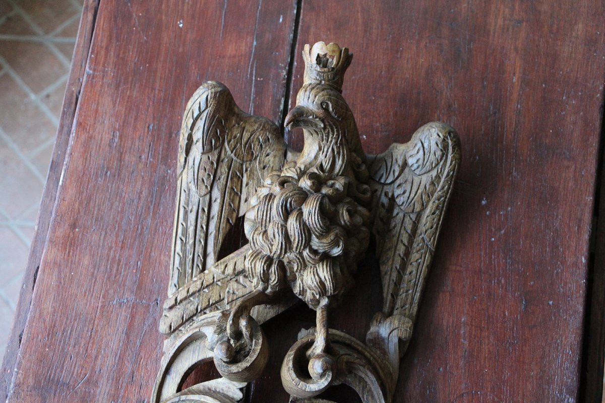 Figure en bois d’oiseau couronné, rare antique portugaise, XVIIᵉ siècle-photo-2