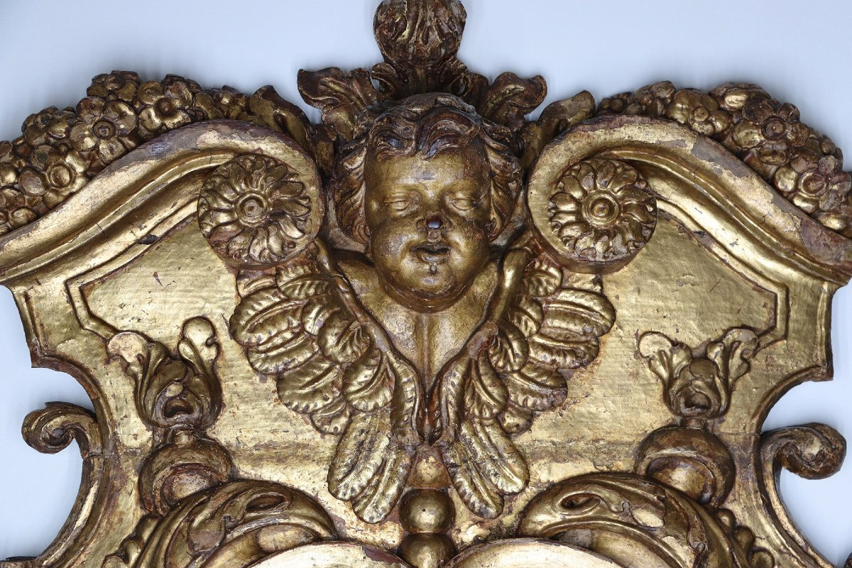Grand chérubin antique portugais en bois, ange baroque à feuilles d’or, XVIIIᵉ siècle-photo-2