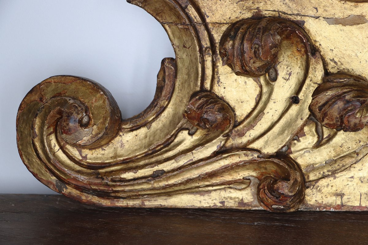Grand chérubin antique portugais en bois, ange baroque à feuilles d’or, XVIIIᵉ siècle-photo-4