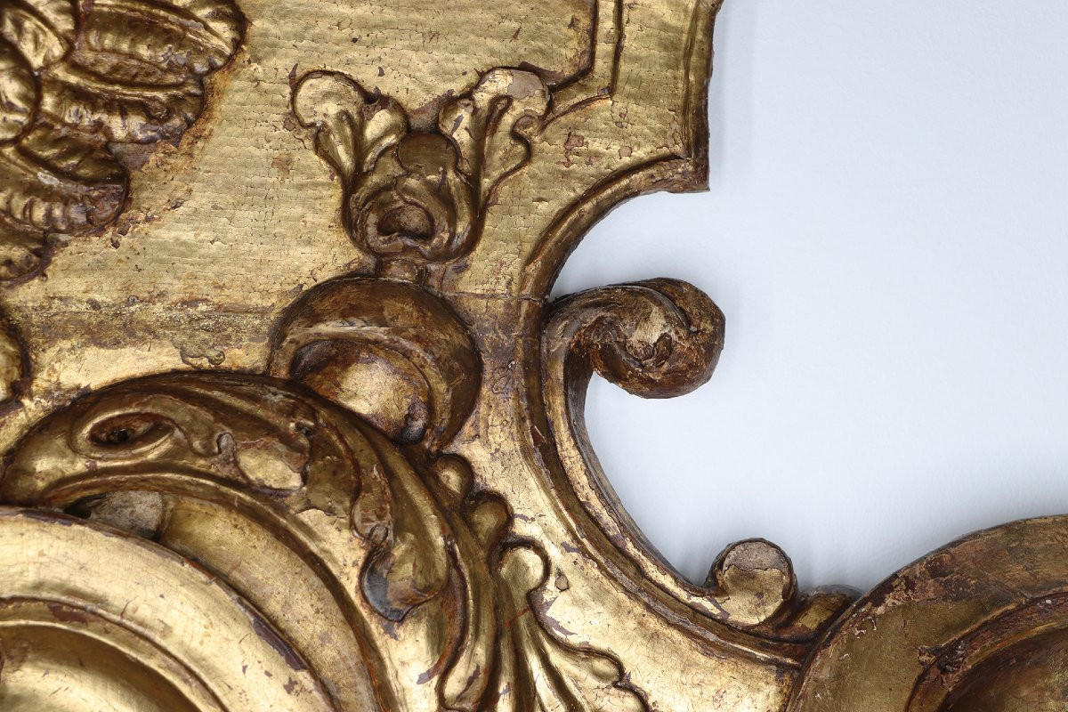 Grand chérubin antique portugais en bois, ange baroque à feuilles d’or, XVIIIᵉ siècle-photo-1