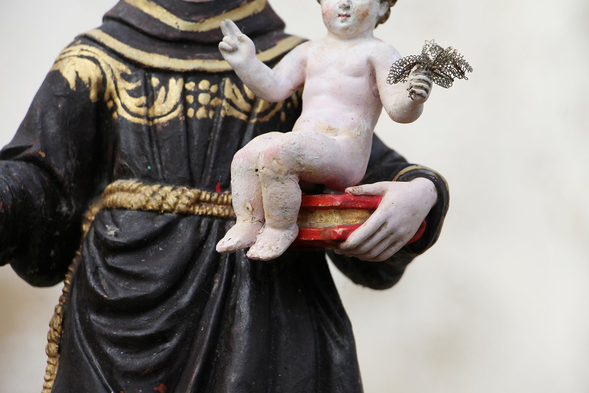18th Century Antique Saint Anthony Of Padua With The Child Jesus, Portuguese, Earthenware-photo-2