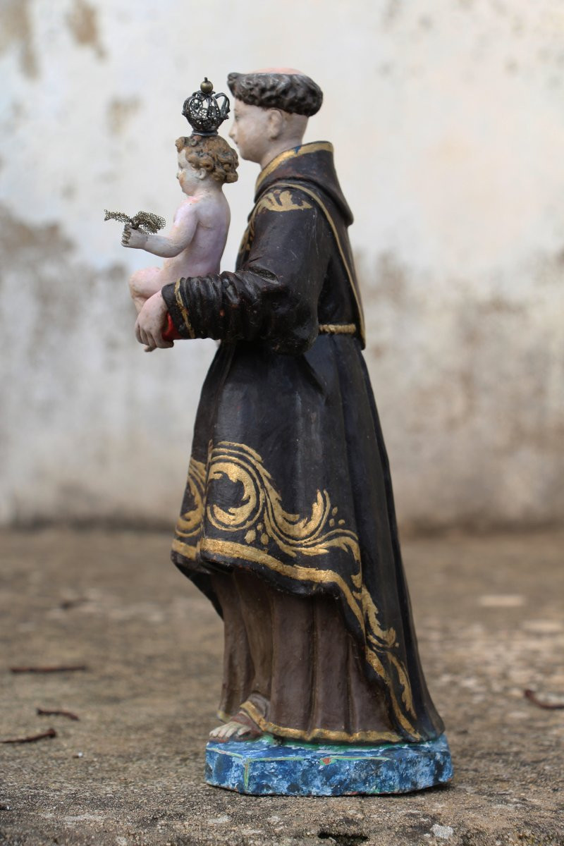 18th Century Antique Saint Anthony Of Padua With The Child Jesus, Portuguese, Earthenware-photo-3