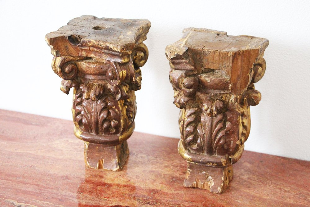 18th Century Set Of Two Baroque Gold Leaf Corinthian Capitals From A Portuguese Church-photo-2