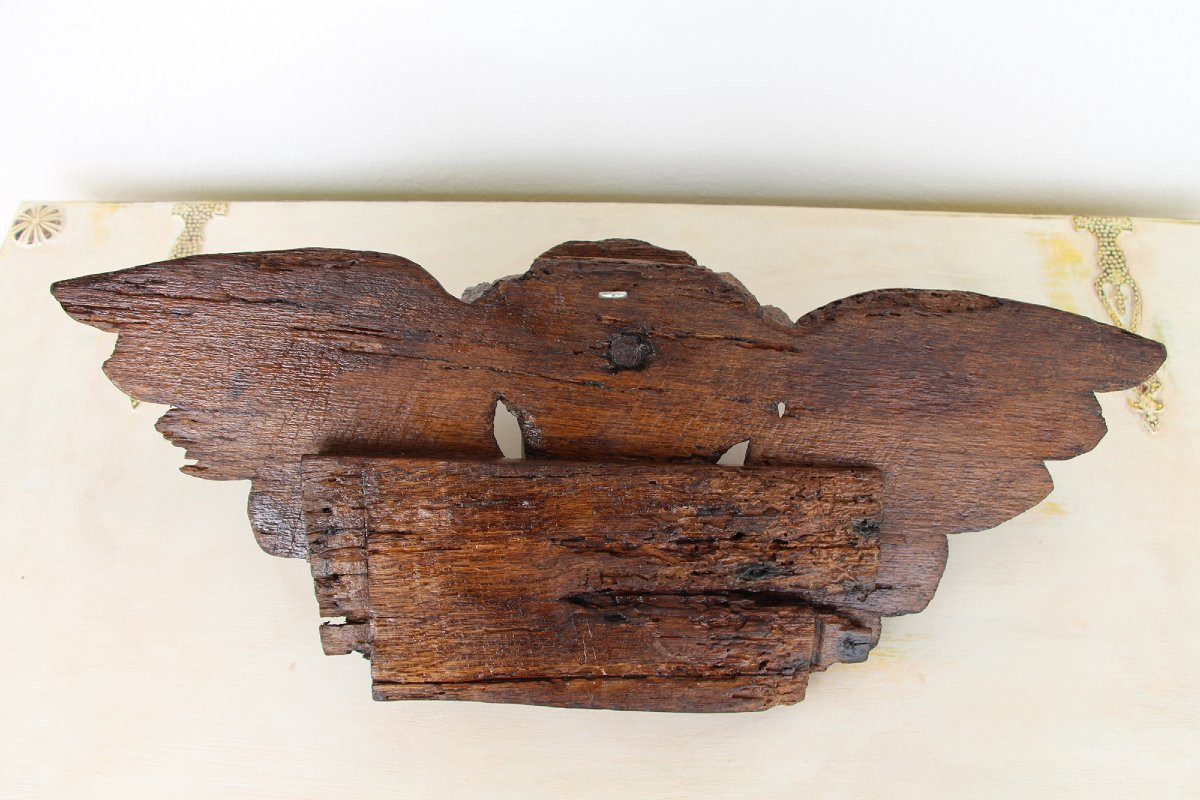 Portuguese Antique Wooden Cherub, Baroque Angel, 18th Century, Sacred Sculpture-photo-8