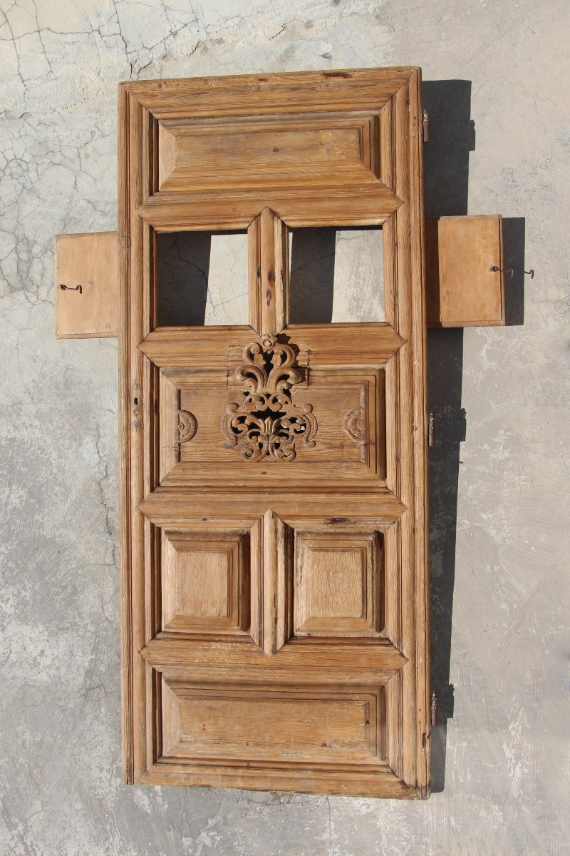 18th Century Antique Bleached Panelled Door Of A Chapel, Portuguese-photo-2