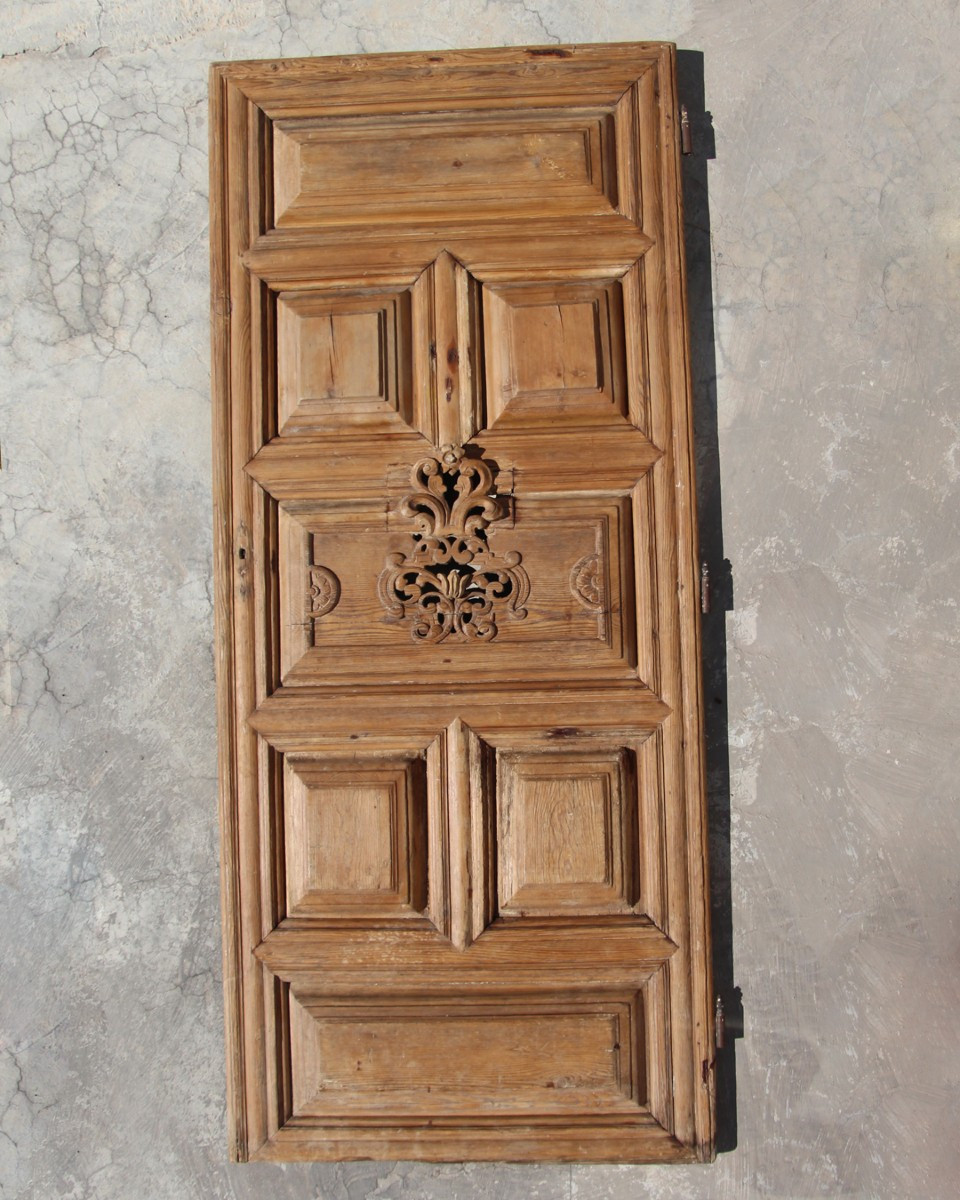 18th Century Antique Bleached Panelled Door Of A Chapel, Portuguese