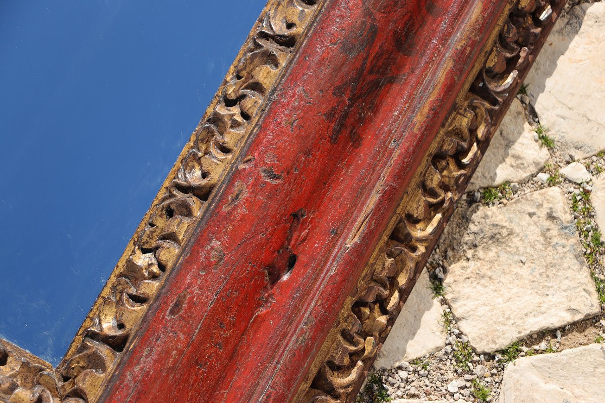 Rare 18th Century, Carved, Gilded And Chinoiserie Portuguese Baroque Wall Mirror-photo-3