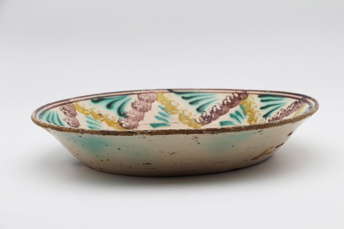 19th Century Spongeware Earthenware Portuguese Large Dairy Bowl-photo-2