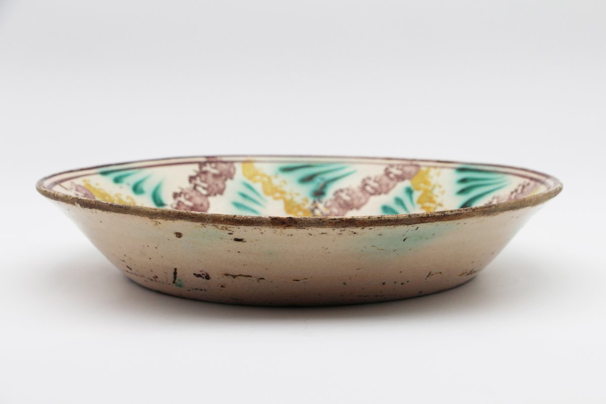 19th Century Spongeware Earthenware Portuguese Large Dairy Bowl-photo-5