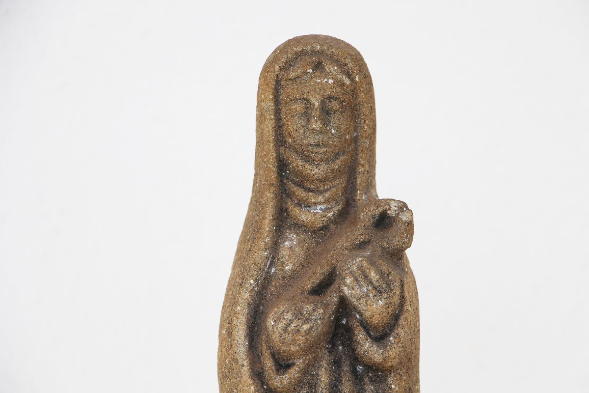 Late 19th Century, Carved Granite Holy Mary With Baby Jesus, Portuguese-photo-2