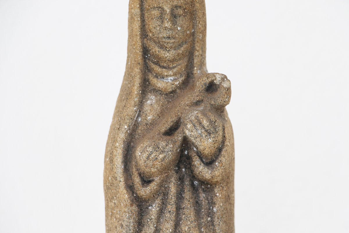 Late 19th Century, Carved Granite Holy Mary With Baby Jesus, Portuguese-photo-4