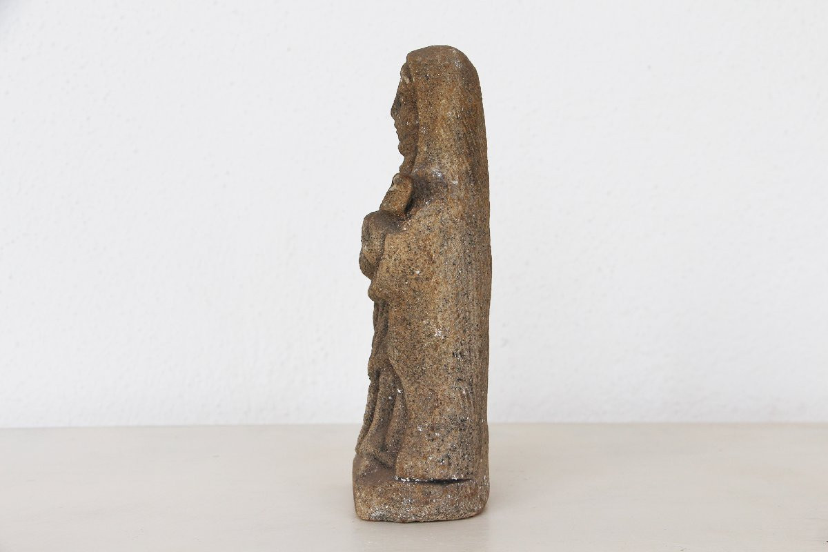 Late 19th Century, Carved Granite Holy Mary With Baby Jesus, Portuguese-photo-3