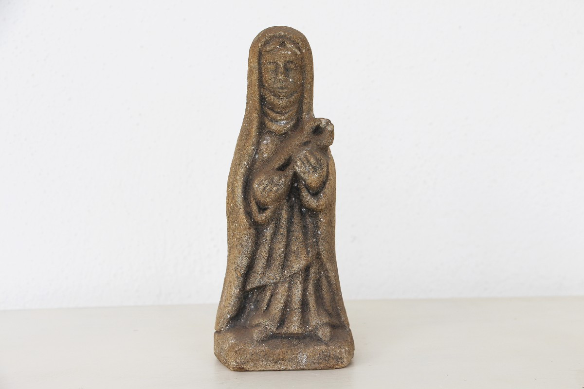 Late 19th Century, Carved Granite Holy Mary With Baby Jesus, Portuguese