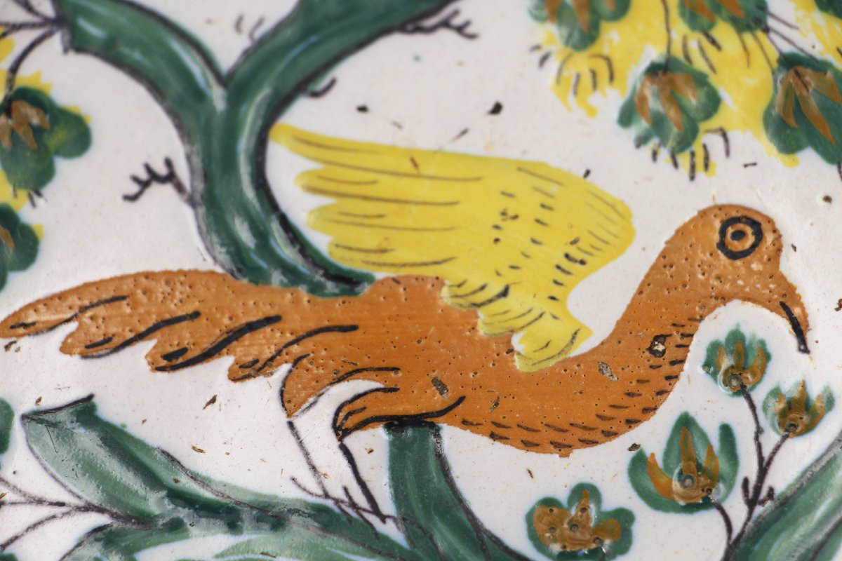 19th Century Portuguese Bird By A House Wall Plate, Earthenware, Faience-photo-3
