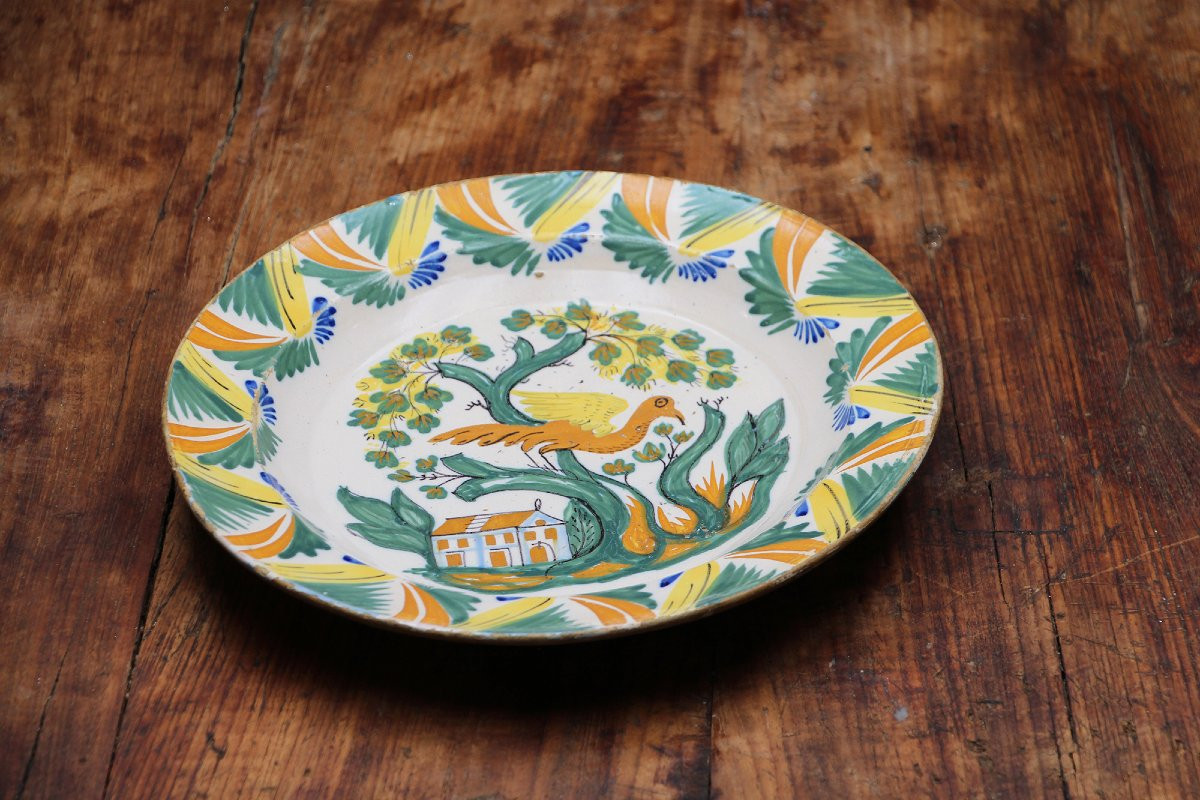 19th Century Portuguese Bird By A House Wall Plate, Earthenware, Faience-photo-7
