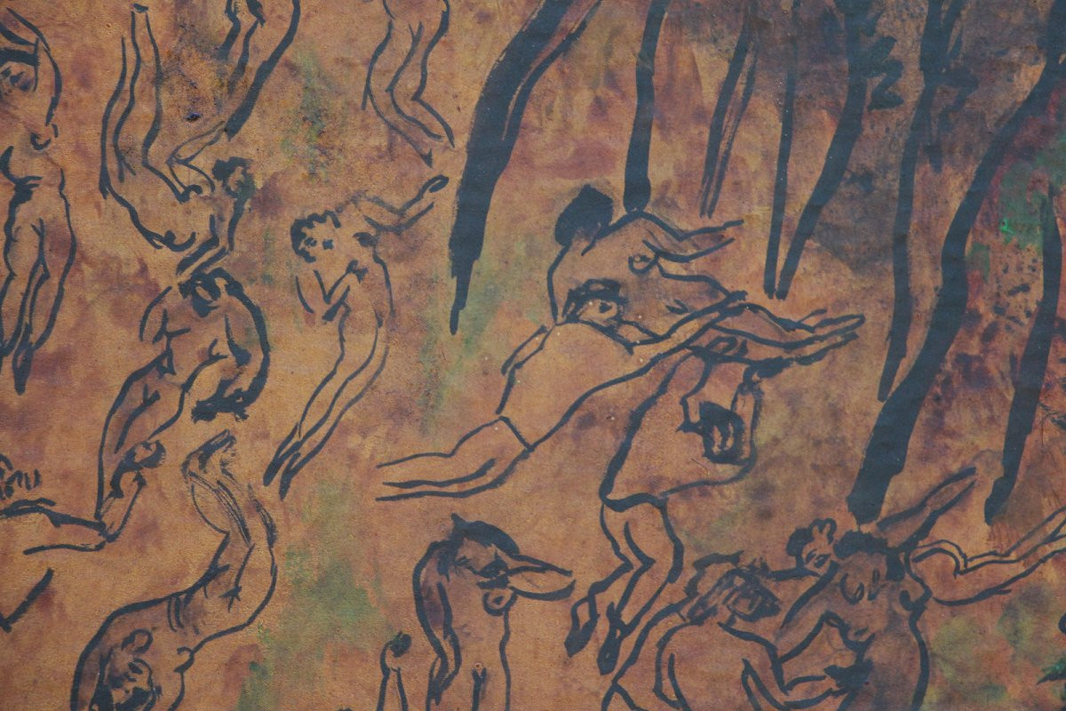 Paul Permeke (1918-1990) Mixed Media On Paper, Belgian Expressionist Painter-photo-1