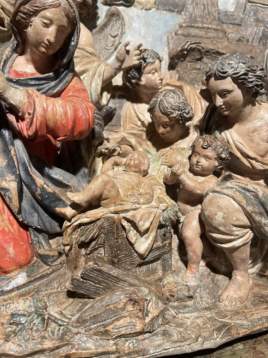 Crèche de la Nativité, Cour céleste, XVIIIᵉ siècle, Terre cuite, Italie-photo-3
