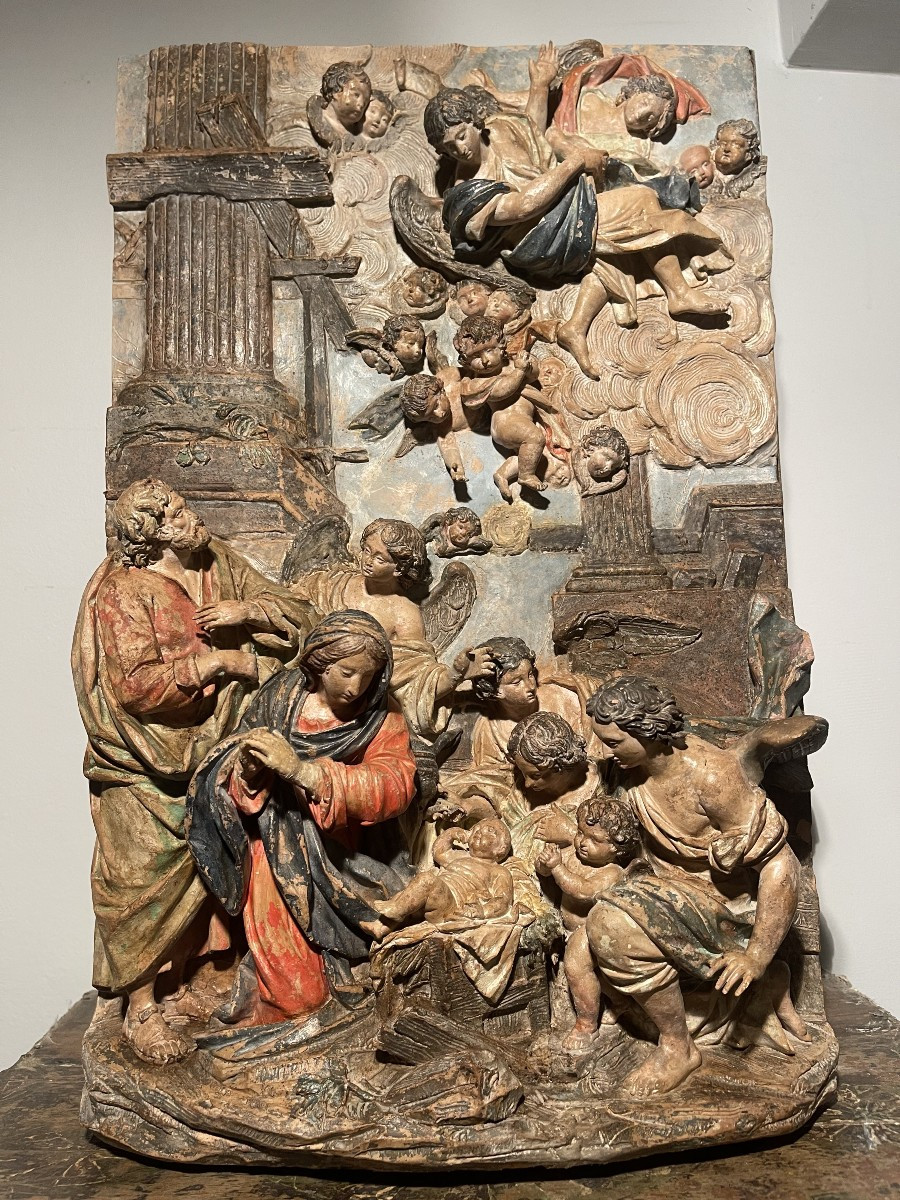Crèche de la Nativité, Cour céleste, XVIIIᵉ siècle, Terre cuite, Italie