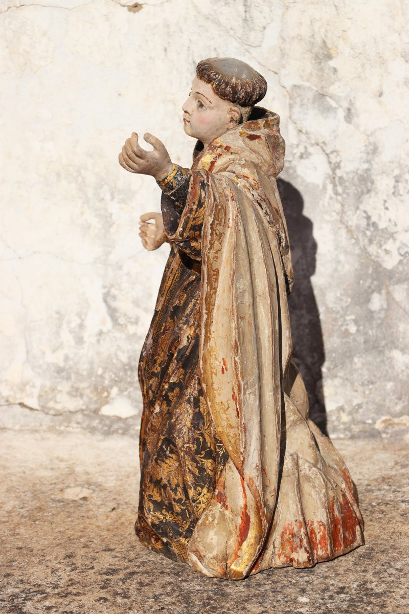 Saint Dominic Of Guzmán Kneeling, With Glass Eyes And The Carmelite Shield, 18th Century-photo-4