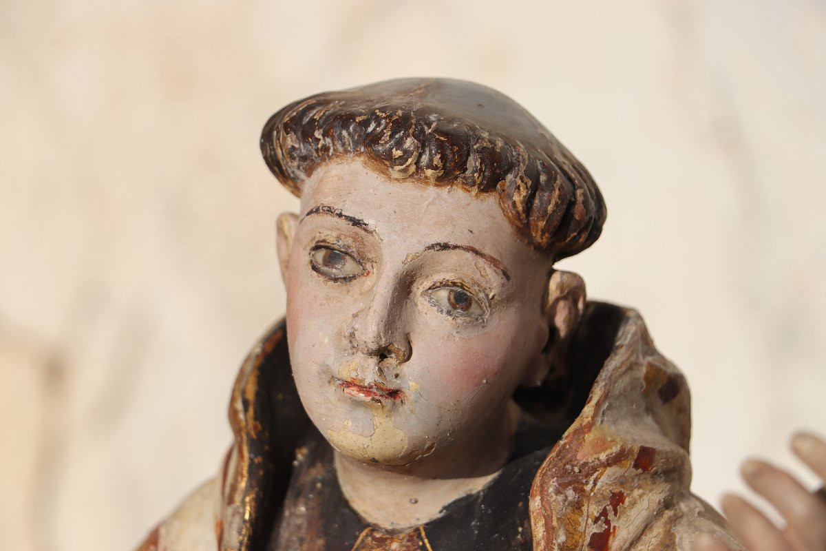 Saint Dominic Of Guzmán Kneeling, With Glass Eyes And The Carmelite Shield, 18th Century-photo-7