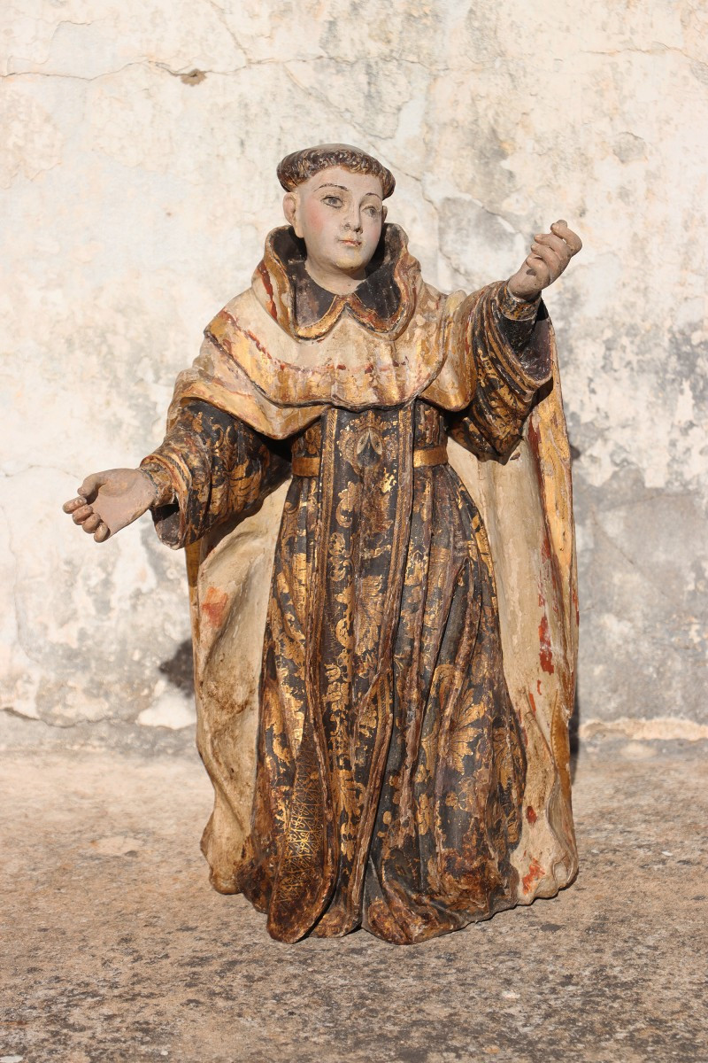Saint Dominic Of Guzmán Kneeling, With Glass Eyes And The Carmelite Shield, 18th Century