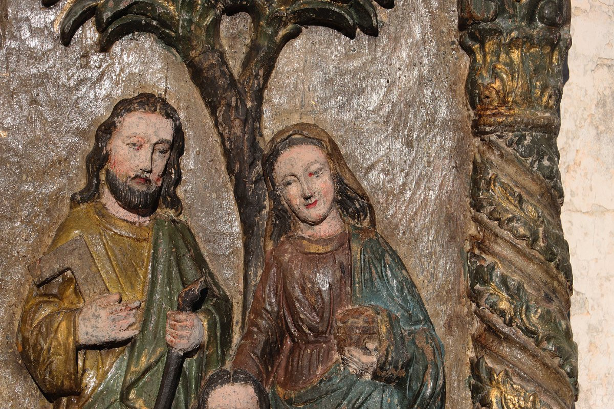 17th Century Large Baroque Holy Family Wooden Retable, Portuguese-photo-3