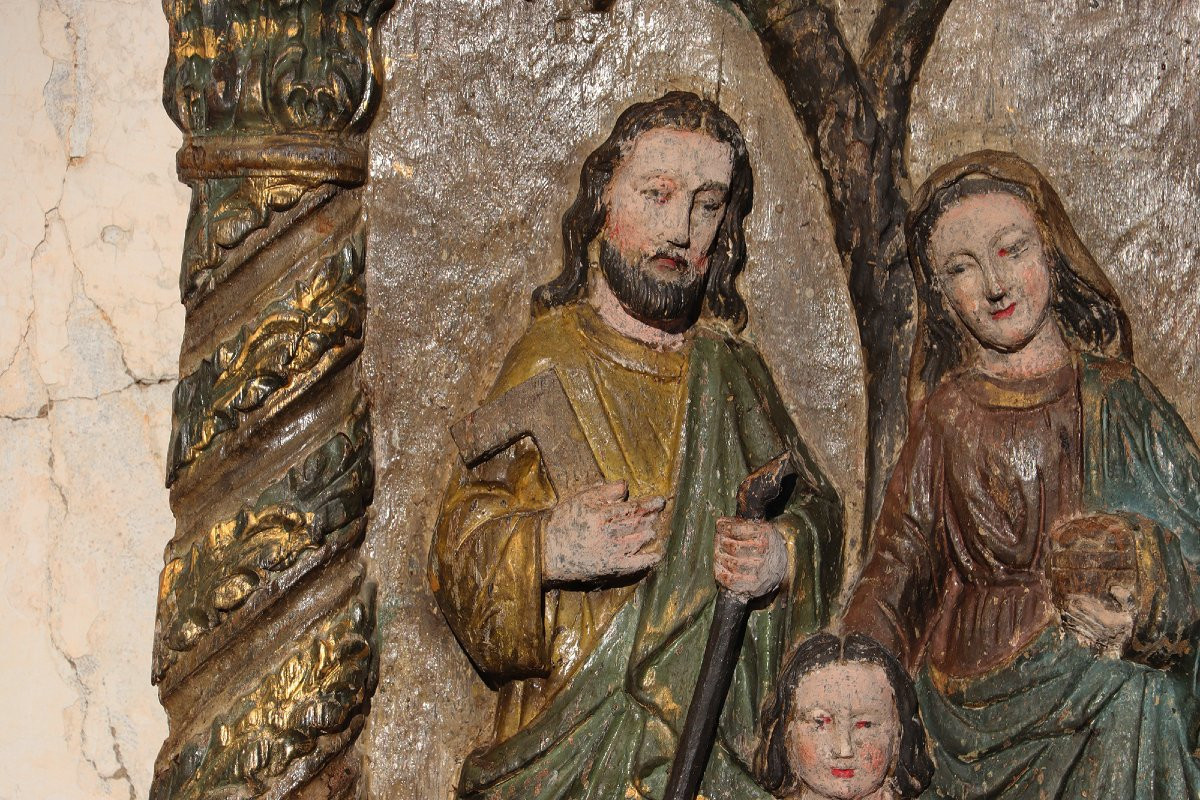 17th Century Large Baroque Holy Family Wooden Retable, Portuguese-photo-4