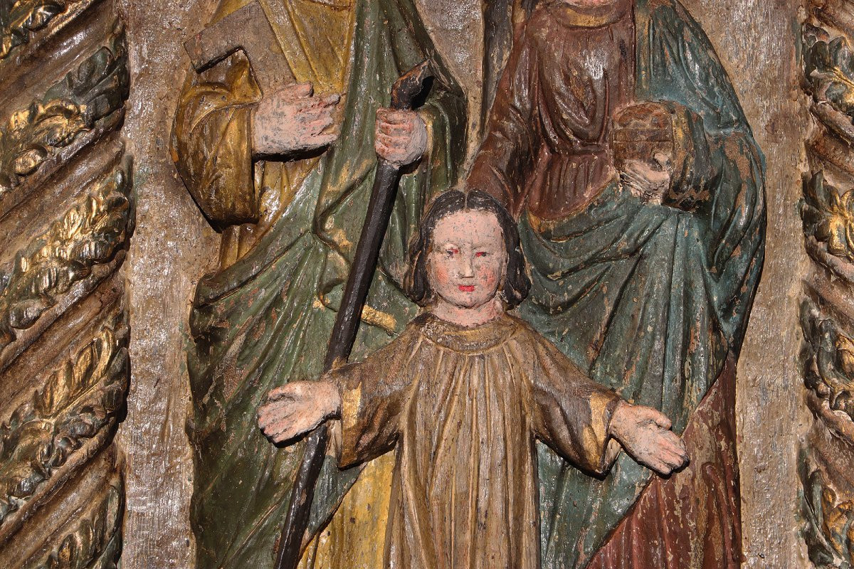 17th Century Large Baroque Holy Family Wooden Retable, Portuguese-photo-5