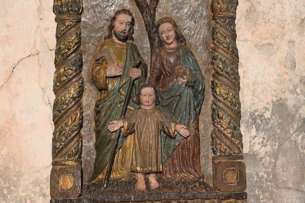 17th Century Large Baroque Holy Family Wooden Retable, Portuguese-photo-7