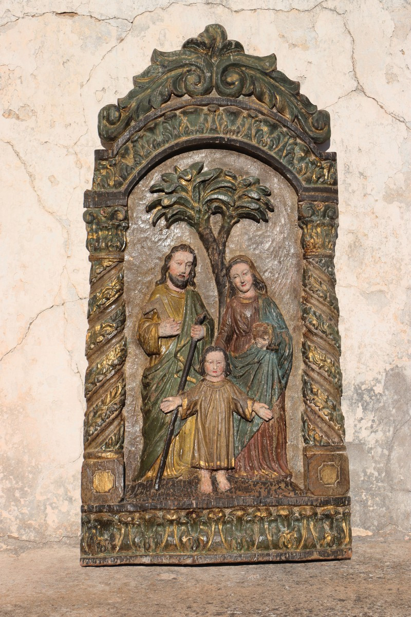 17th Century Large Baroque Holy Family Wooden Retable, Portuguese