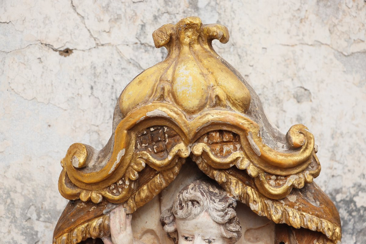 Cherub Angel Within A Baldachin, 18th Century, Portuguese-photo-2