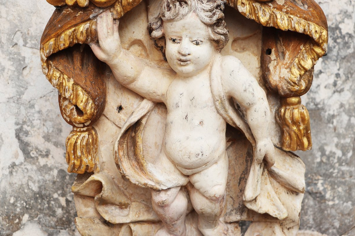 Cherub Angel Within A Baldachin, 18th Century, Portuguese-photo-4