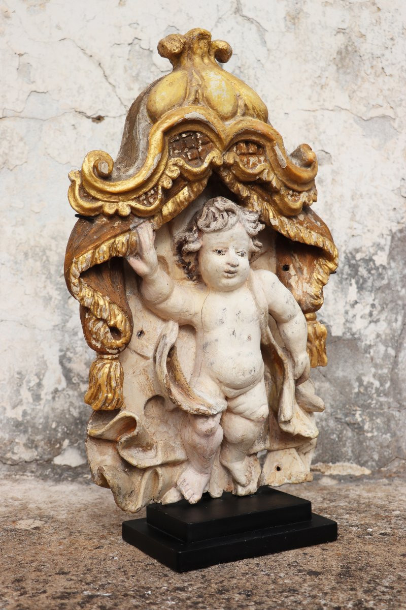 Cherub Angel Within A Baldachin, 18th Century, Portuguese-photo-7