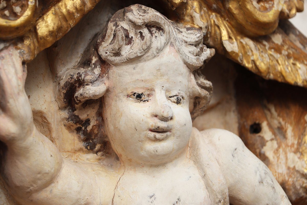 Cherub Angel Within A Baldachin, 18th Century, Portuguese-photo-8