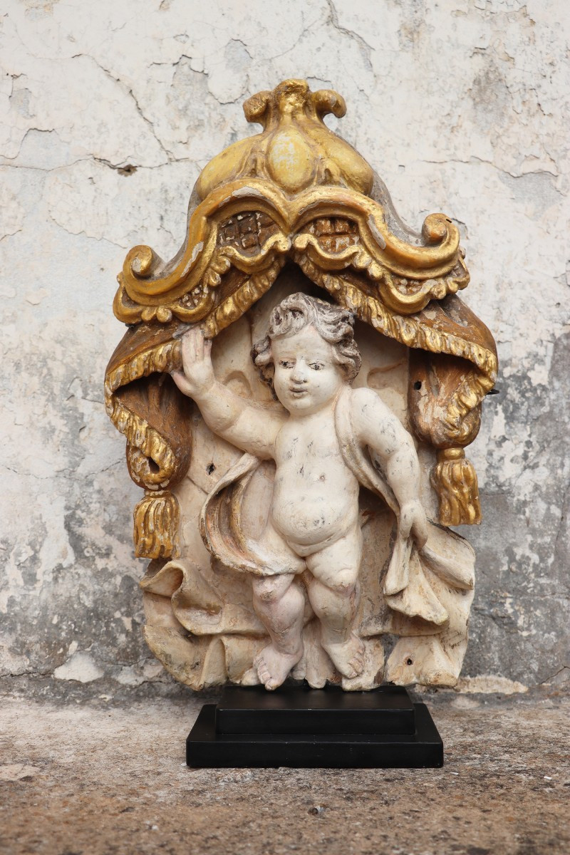Cherub Angel Within A Baldachin, 18th Century, Portuguese