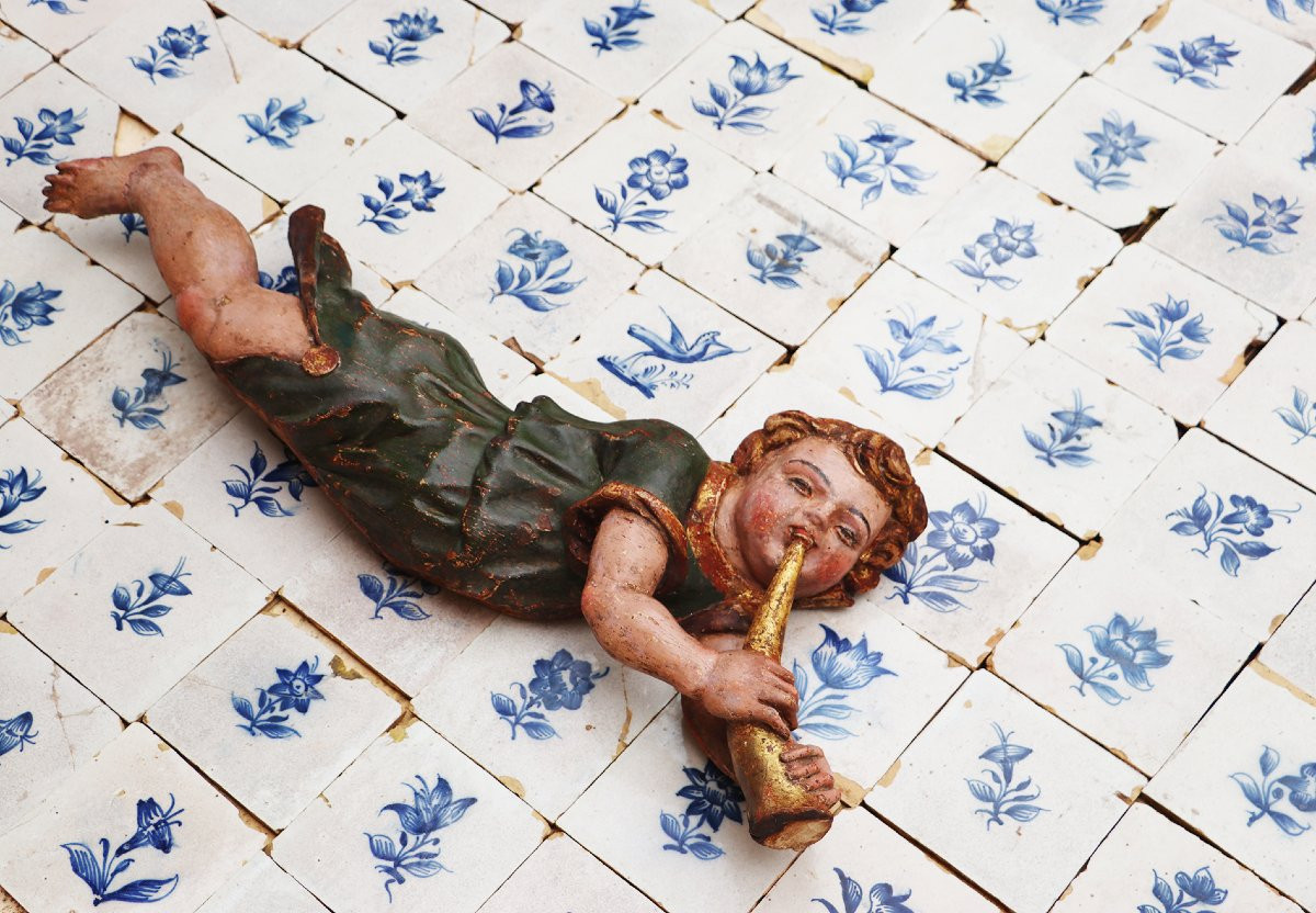 Cherub Musician Playing A Golden Bugle, 18th Century, Portuguese-photo-5