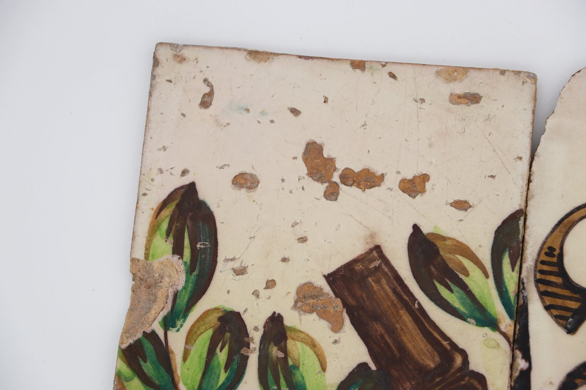 18th Century Set Of Three Baroque Tiles, Portuguese-photo-3