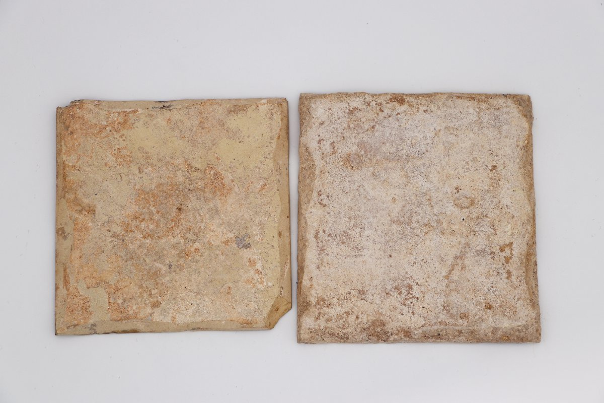 17th Century Portuguese Blue & White Floral Set Of Two Tiles-photo-5