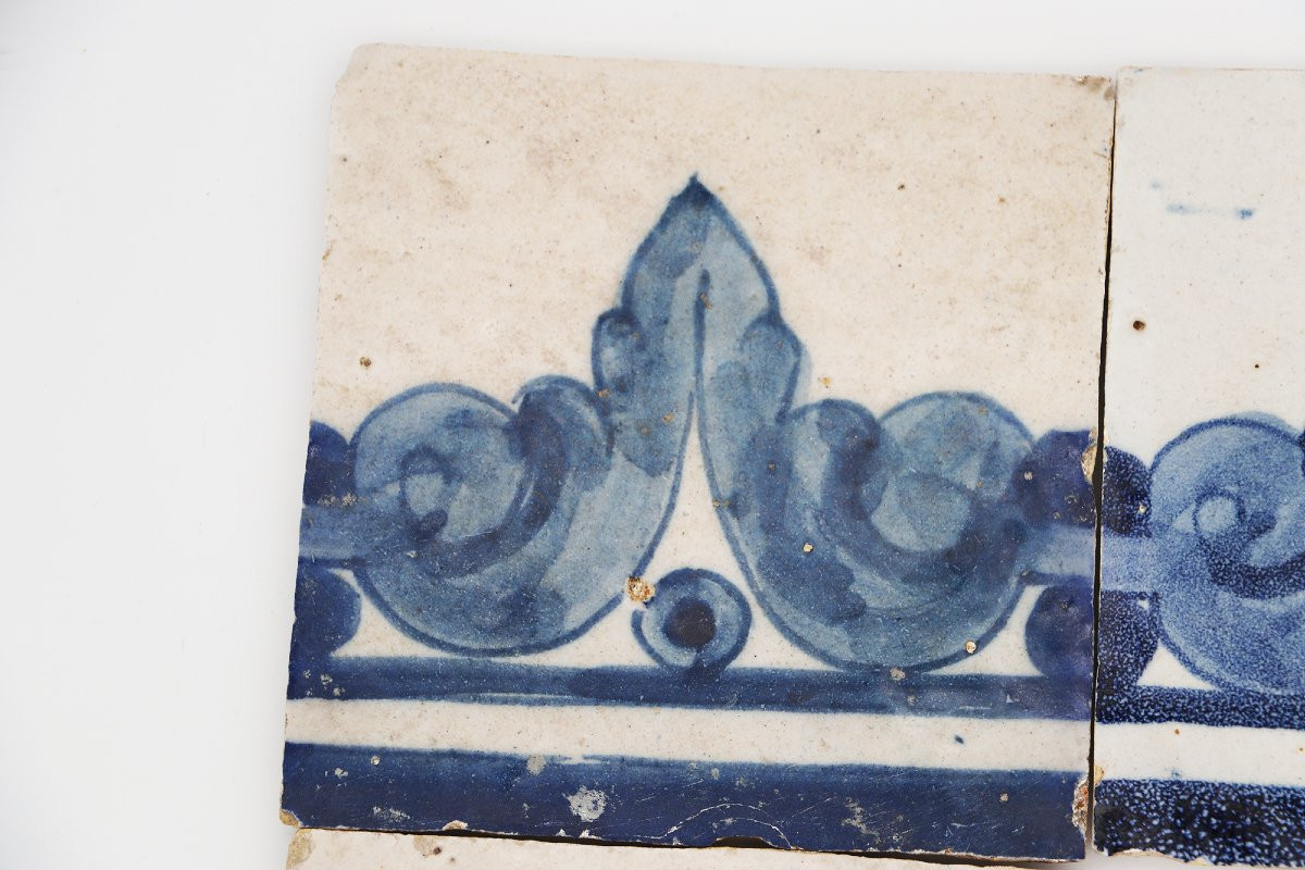 18th Century Set Of Four Rococo Baroques Tiles, Portuguese-photo-2