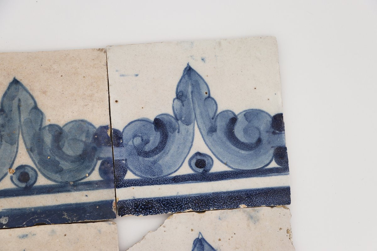 18th Century Set Of Four Rococo Baroques Tiles, Portuguese-photo-2