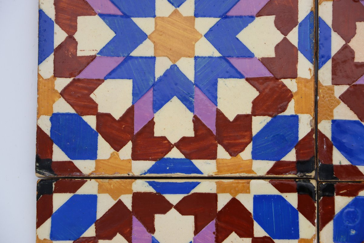 Ensemble de quatre grands carreaux géométriques méditerranéens portugais du XIXe siècle-photo-3