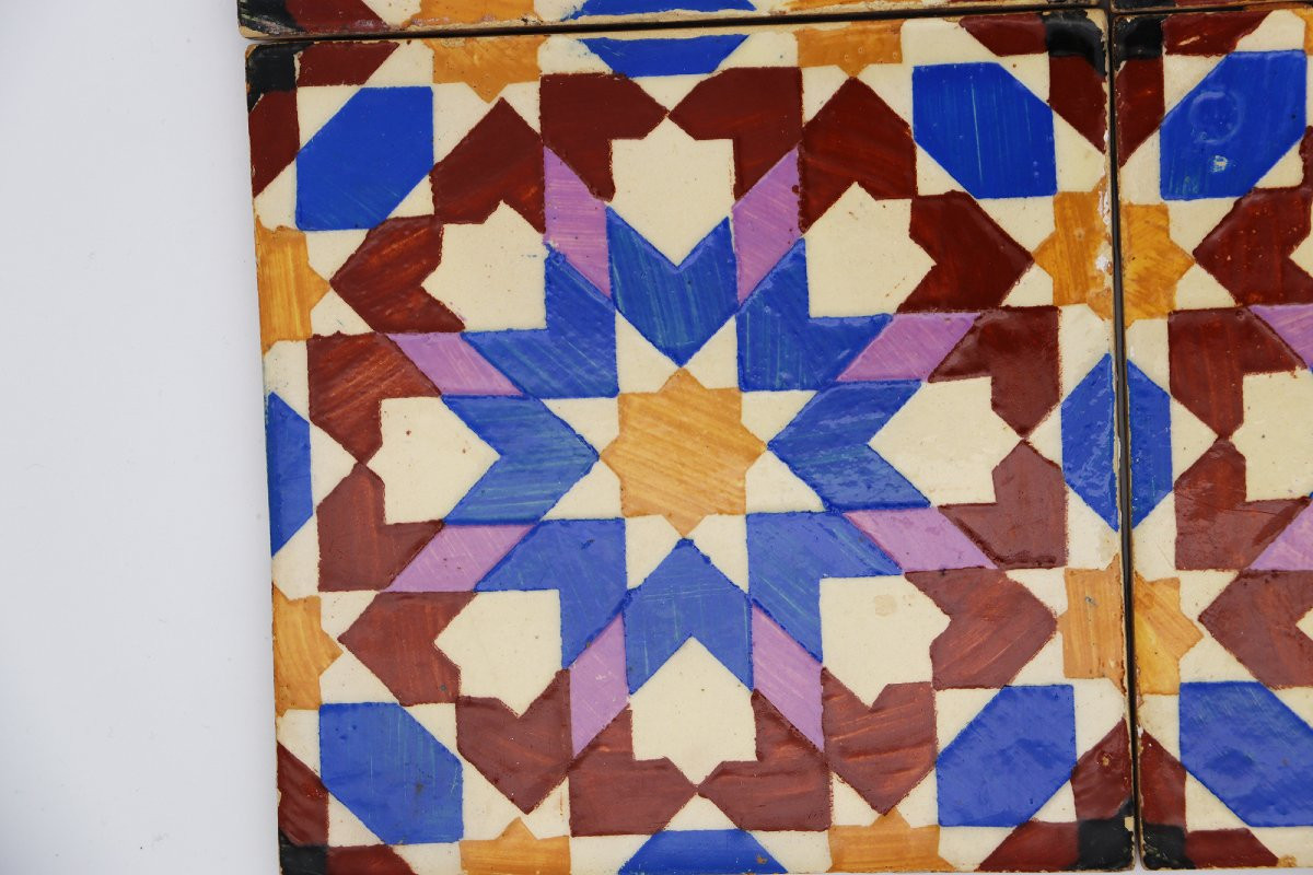 Ensemble de quatre grands carreaux géométriques méditerranéens portugais du XIXe siècle-photo-4