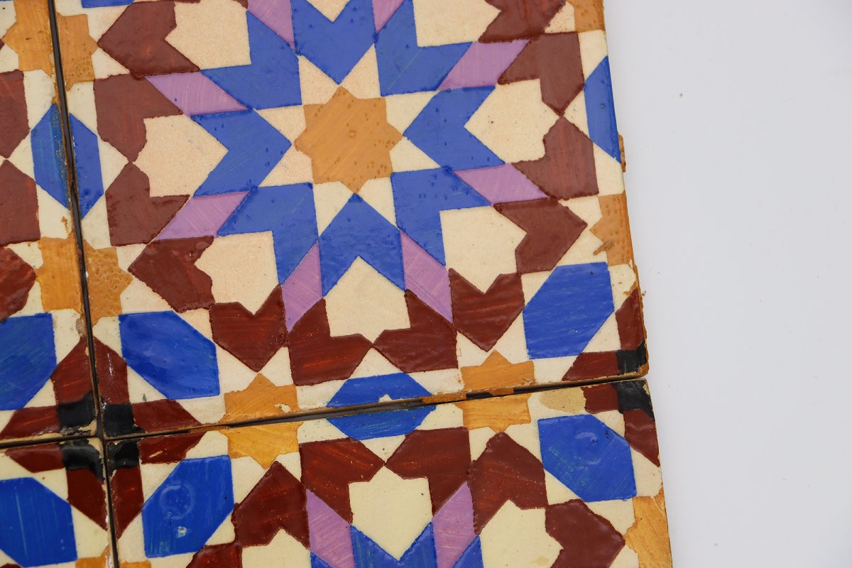 Ensemble de quatre grands carreaux géométriques méditerranéens portugais du XIXe siècle-photo-3