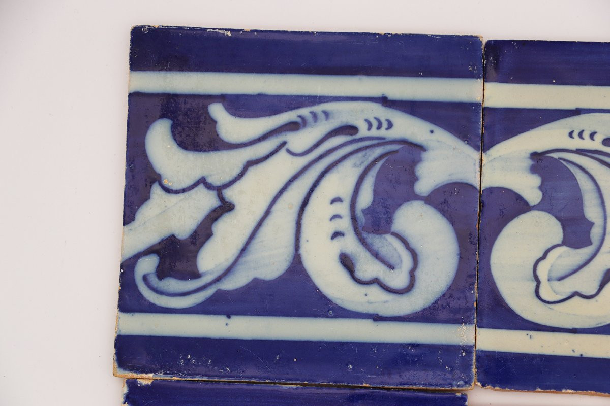 19th Century Set Of Four Baroque Tiles Blue & White, Portuguese-photo-2