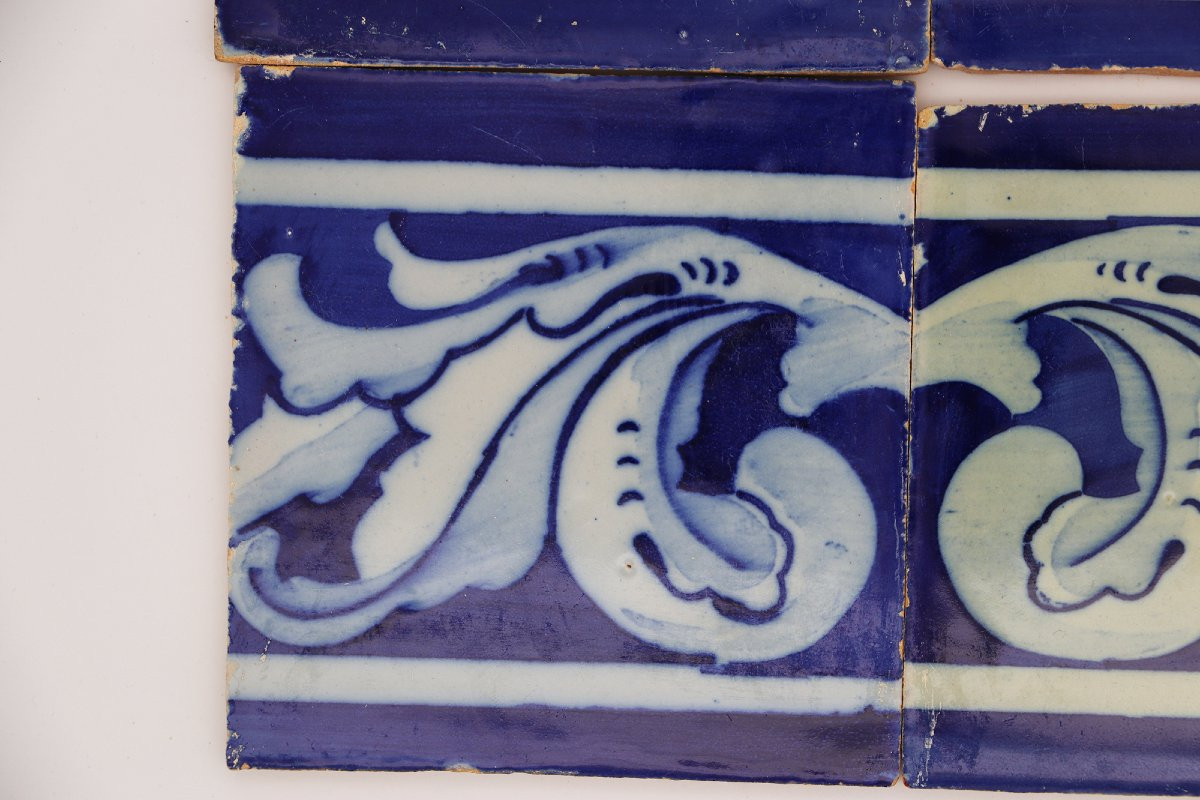 19th Century Set Of Four Baroque Tiles Blue & White, Portuguese-photo-3