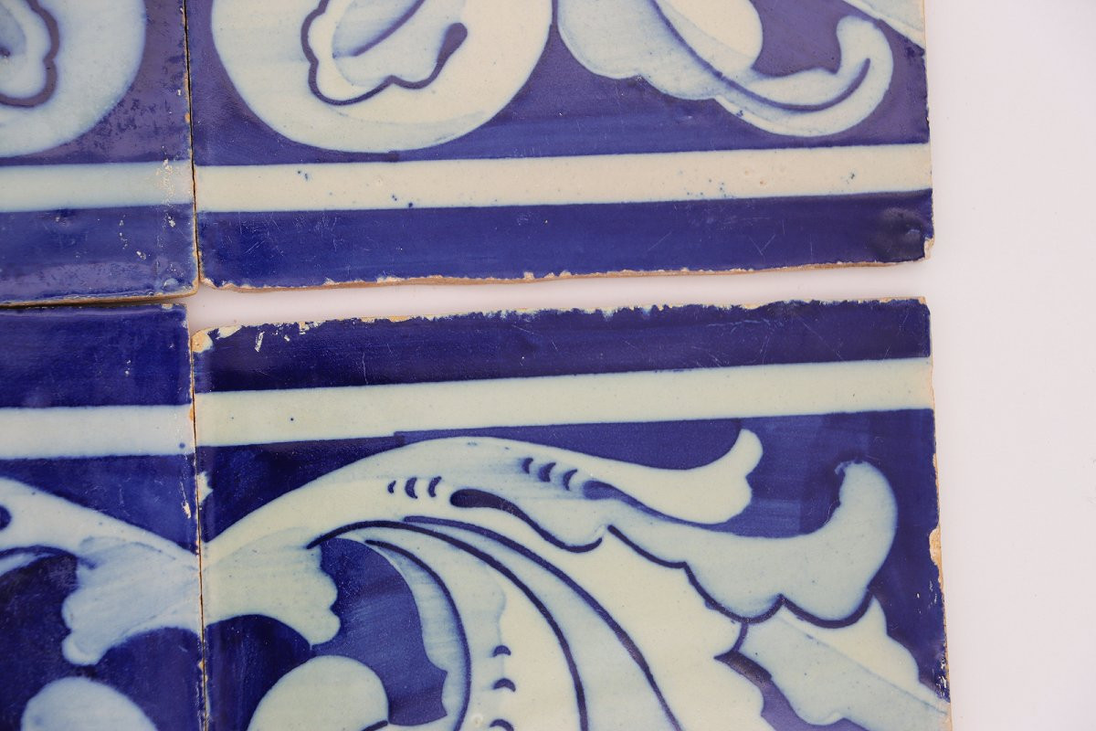 19th Century Set Of Four Baroque Tiles Blue & White, Portuguese-photo-4