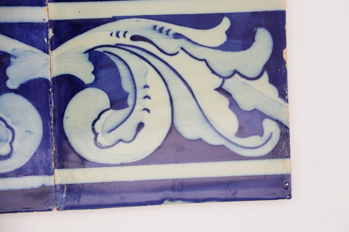 19th Century Set Of Four Baroque Tiles Blue & White, Portuguese-photo-1