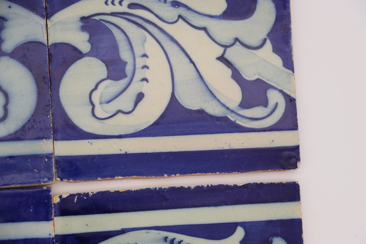 19th Century Set Of Four Baroque Tiles Blue & White, Portuguese-photo-2