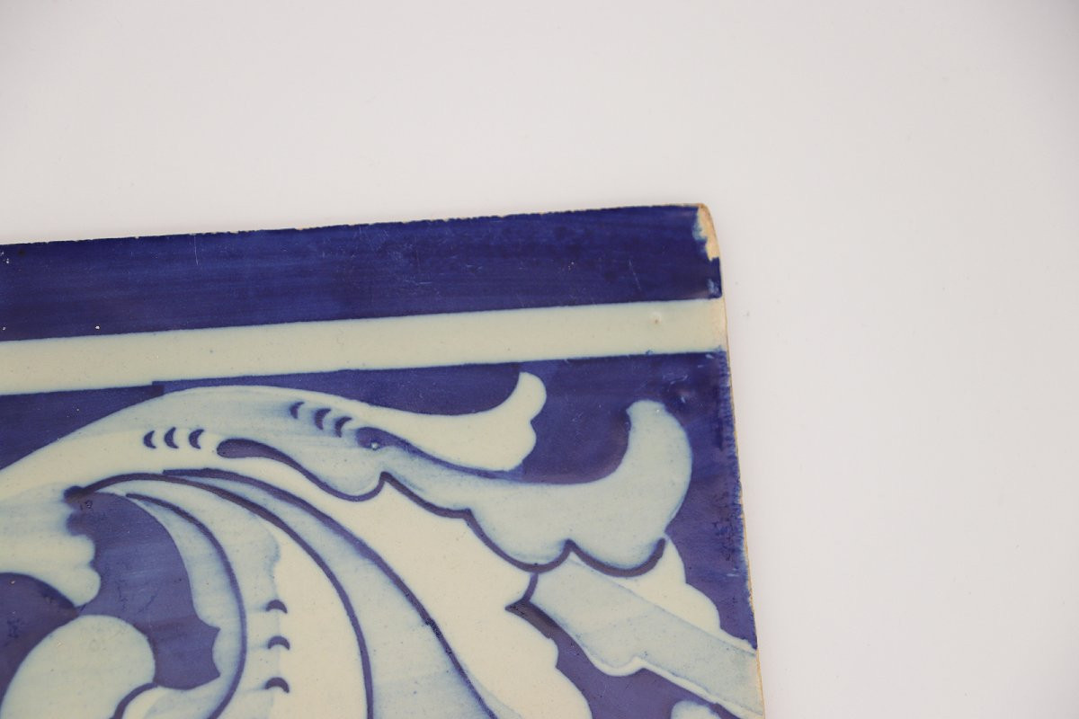 19th Century Set Of Four Baroque Tiles Blue & White, Portuguese-photo-3
